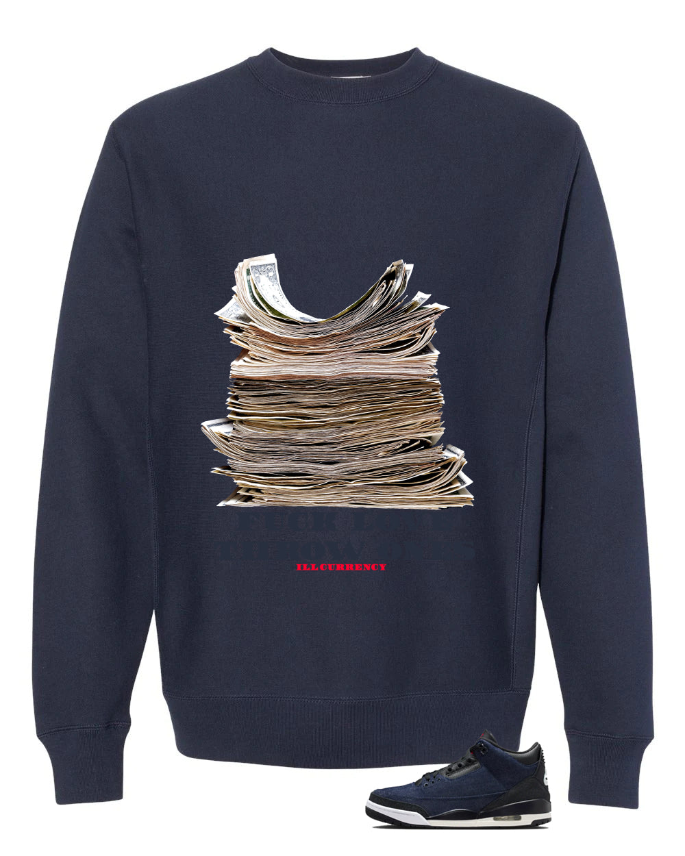 Levi’s x Air Jordan 3 Rigid Matching T-Shirt, Sweatshirts & Hoodies Navy Blue T-Shirt (Fck Love)| illcurrency