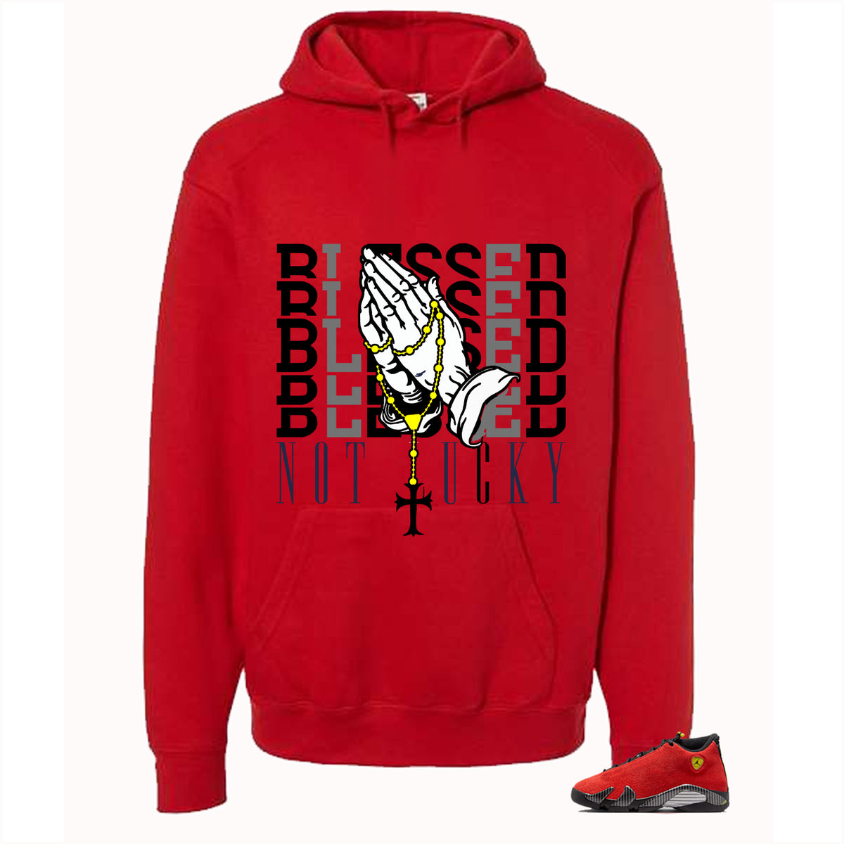 Air Jordan 14 Ferrari Red T-Shirt (Blessed not lucky)| illcurrency
