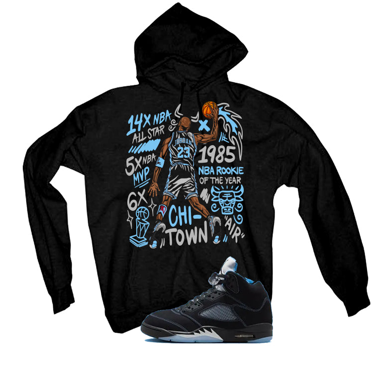 Air Jordan 5 Black/University Blue Matching T-Shirt Black T-Shirt (85 Rookie)| illcurrency
