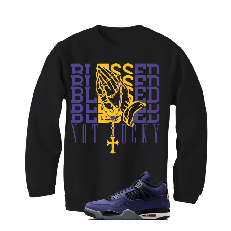 Air Jordan 4 OG Lakers Matching T-Shirt, Sweatshirts & Hoodies Black T-Shirt (Blessed not lucky)| illcurrency