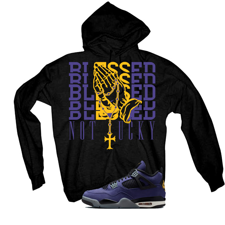 Air Jordan 4 OG Lakers Matching T-Shirt, Sweatshirts & Hoodies Black T-Shirt (Blessed not lucky)| illcurrency