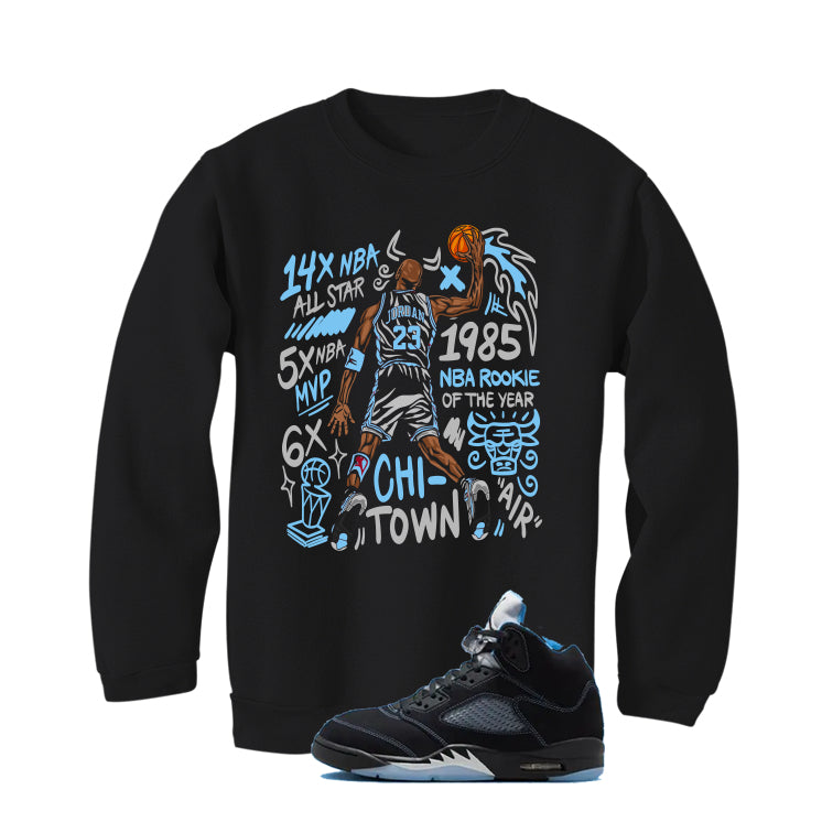 Air Jordan 5 Black/University Blue Matching T-Shirt Black T-Shirt (85 Rookie)| illcurrency