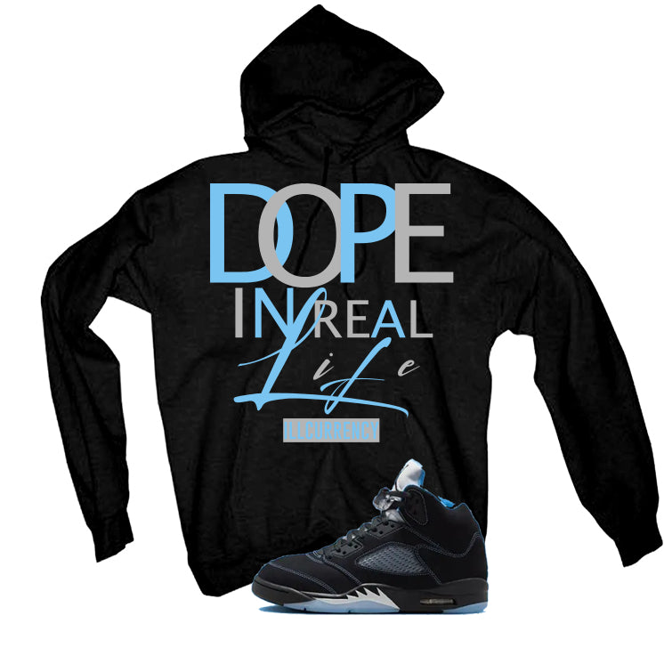 Air Jordan 5 Black/University Blue Matching T-Shirt Black T-Shirt (DOPE)| illcurrency