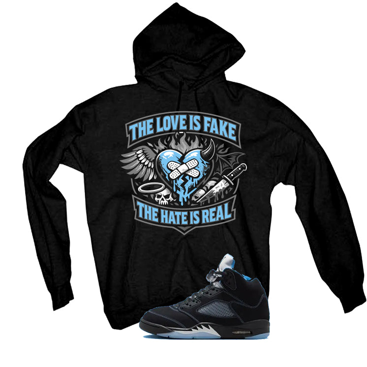 Air Jordan 5 Black/University Blue Matching T-Shirt Black T-Shirt (The Love is fake)| illcurrency