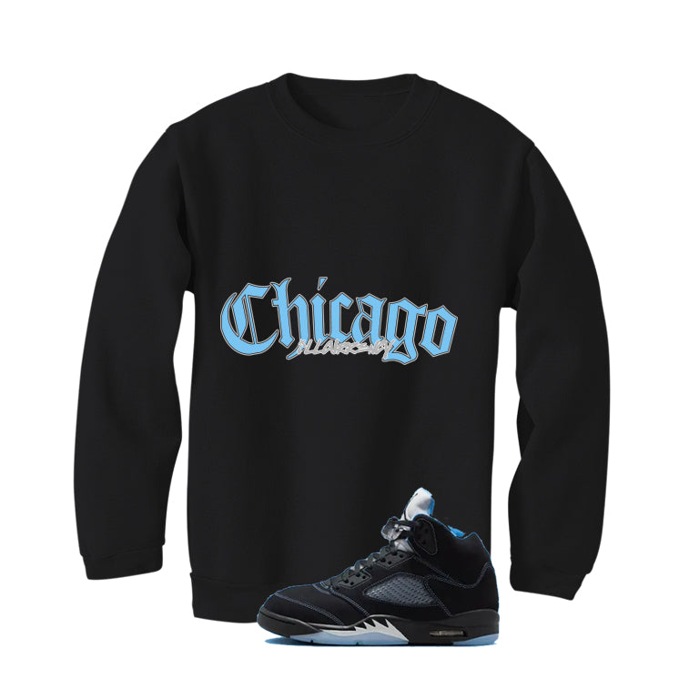 Air Jordan 5 Black/University Blue Matching T-Shirt Black T-Shirt (Chicago)| illcurrency