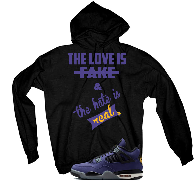 Air Jordan 4 OG Lakers Matching T-Shirt, Sweatshirts & Hoodies Black T-Shirt (The Love is fake)| illcurrency