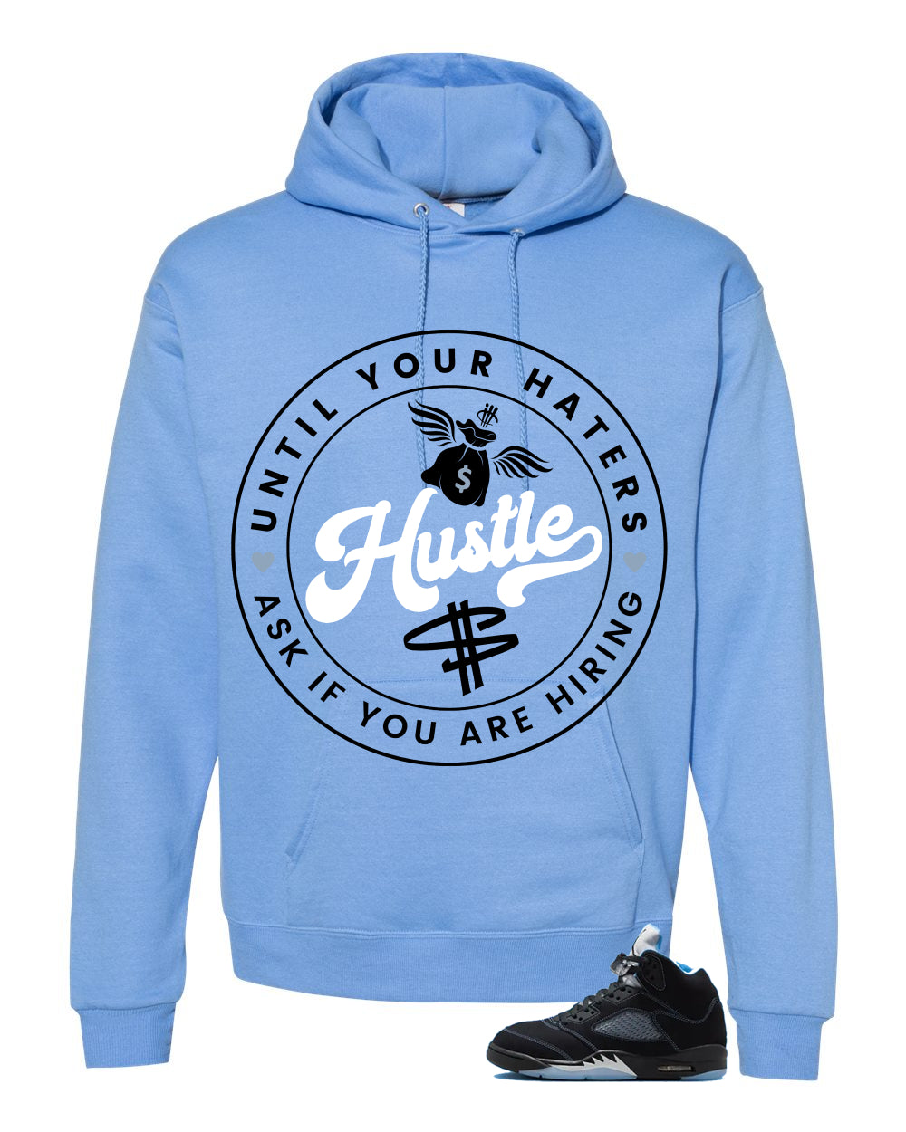 Air Jordan 5 Black/University Blue Matching T-Shirt Carolina Blue T-Shirt (Haters Catch Up)| illcurrency