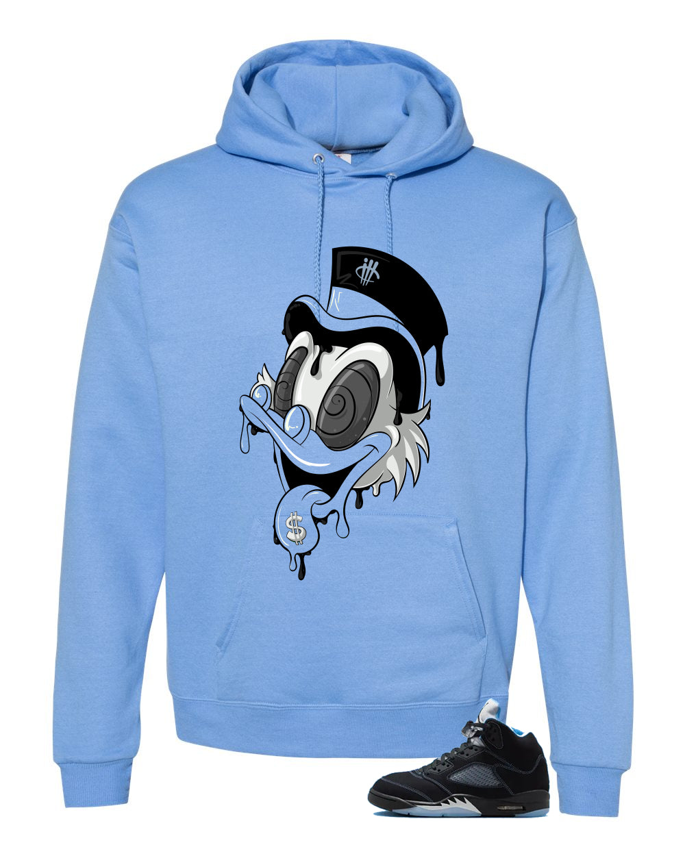 Air Jordan 5 Black/University Blue Matching T-Shirt Carolina Blue T-Shirt (Money Duck)| illcurrency