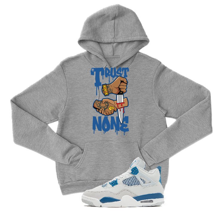 Air Jordan 4 “Military Blue” | illcurrency Grey T-Shirt (TRUST NO ONE)
