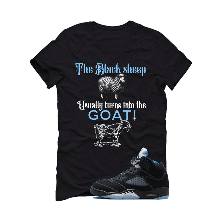 Air Jordan 5 Black/University Blue Matching T-Shirt Black T-Shirt (the black sheep usually turns into the GOAT!)| illcurrency