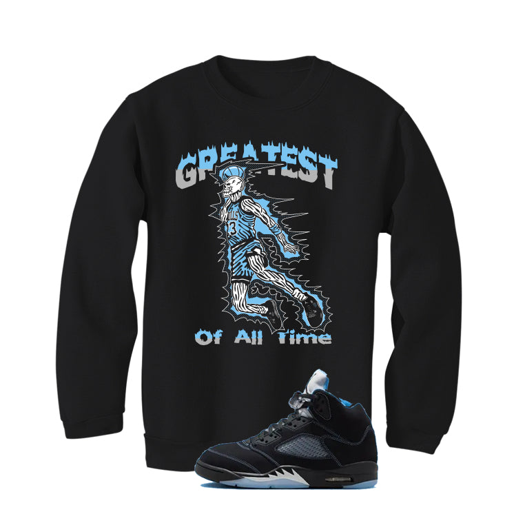 Air Jordan 5 Black/University Blue Matching T-Shirt Black T-Shirt (Greatest of all time)| illcurrency