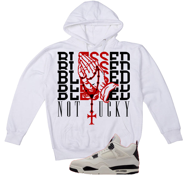 Air Jordan 4 Flight Club Matching T-Shirt, Sweatshirts & Hoodies White T-Shirt (Blessed not lucky)| illcurrency