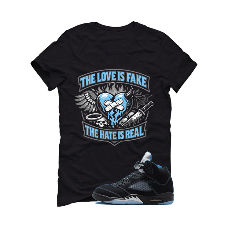Air Jordan 5 Black/University Blue Matching T-Shirt Black T-Shirt (The Love is fake)| illcurrency