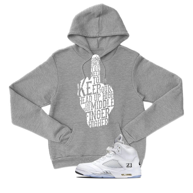 Air Jordan 5 OG White Metallic Matching T-Shirt, Sweatshirts & Hoodies Grey T-Shirt (Middle Finger)| illcurrency