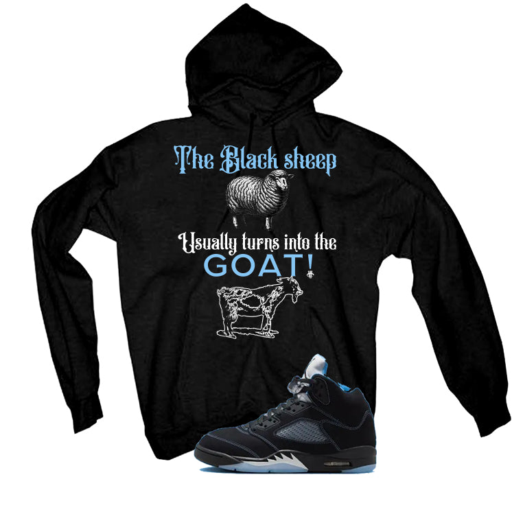 Air Jordan 5 Black/University Blue Matching T-Shirt Black T-Shirt (the black sheep usually turns into the GOAT!)| illcurrency