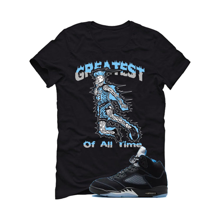 Air Jordan 5 Black/University Blue Matching T-Shirt Black T-Shirt (Greatest of all time)| illcurrency