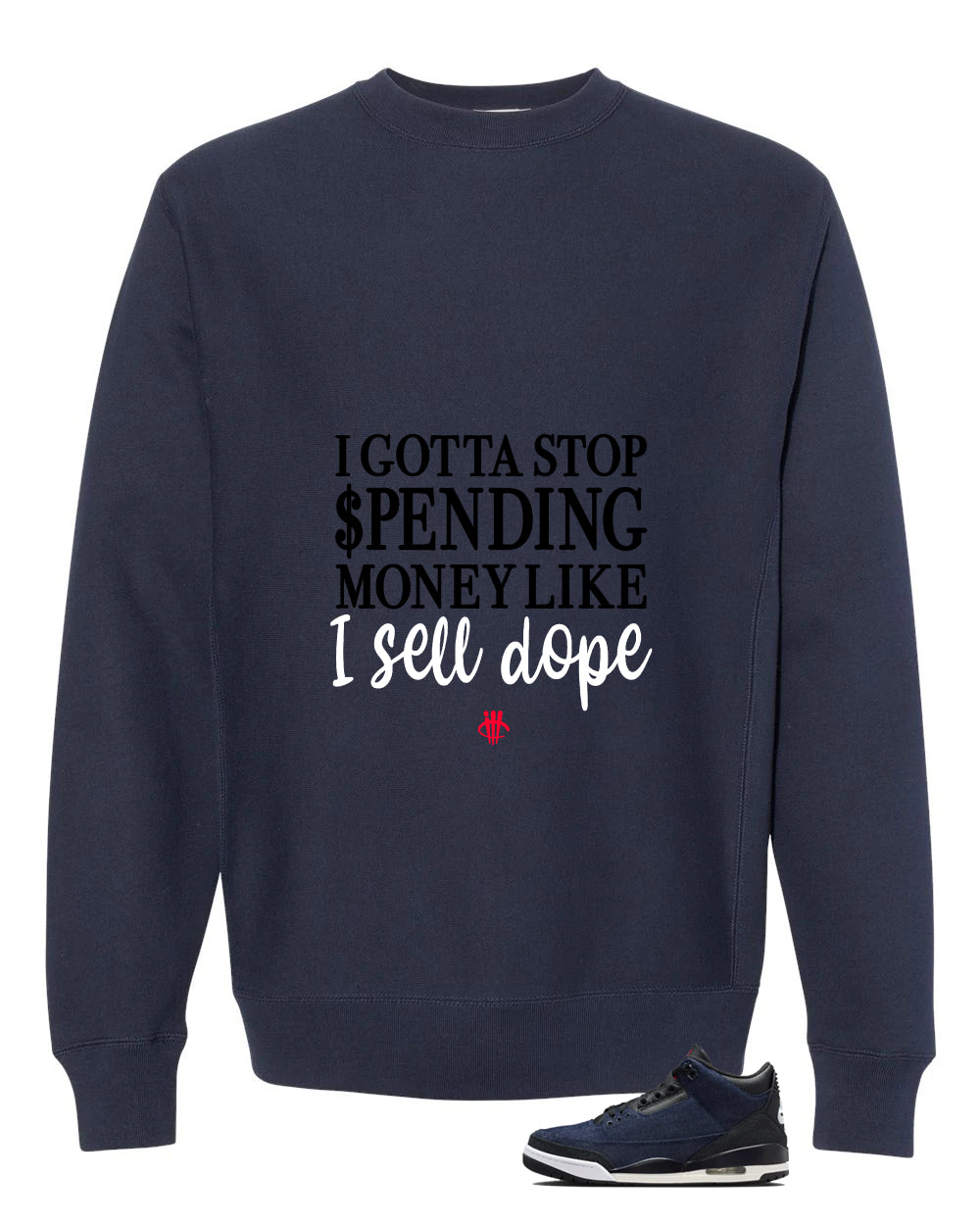 Levi’s x Air Jordan 3 Rigid Matching T-Shirt, Sweatshirts & Hoodies Navy Blue T-Shirt (Gotta Stop Spending Money)| illcurrency