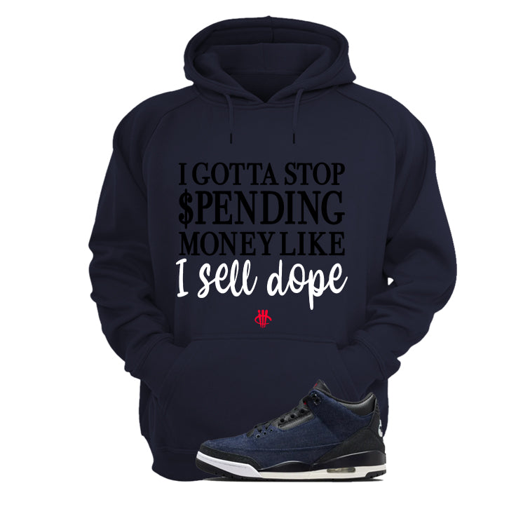 Levi’s x Air Jordan 3 Rigid Matching T-Shirt, Sweatshirts & Hoodies Navy Blue T-Shirt (Gotta Stop Spending Money)| illcurrency