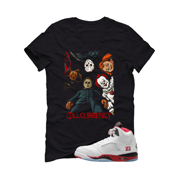 Air Jordan 5 Fire Red Black Tongue Black T-Shirt