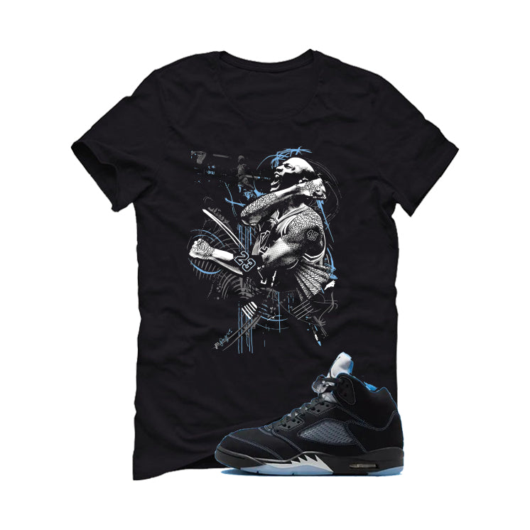 Air Jordan 5 Black/University Blue Matching T-Shirt Black T-Shirt (Jordan)| illcurrency