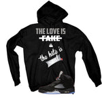 Air Jordan 5 Black Metallic Reimagined Black T-Shirt (Love is Fake)| illcurrency