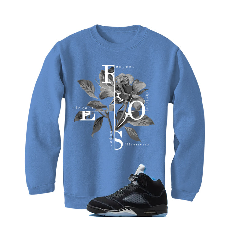 Air Jordan 5 Black/University Blue Matching T-Shirt Carolina Blue T-Shirt (Roses)| illcurrency