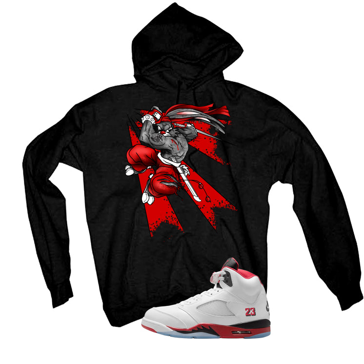 Air Jordan 5 Fire Red Black Tongue Black T-Shirt (Bugs)| illcurrency