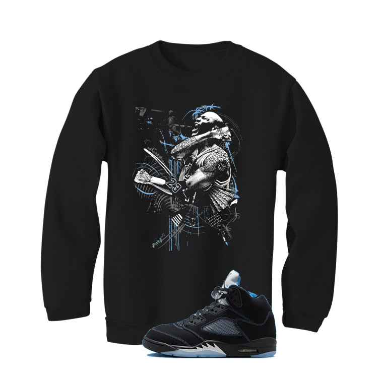 Air Jordan 5 Black/University Blue Matching T-Shirt Black T-Shirt (Jordan)| illcurrency