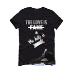 Air Jordan 5 Black Metallic Reimagined Black T-Shirt (Love is Fake)| illcurrency