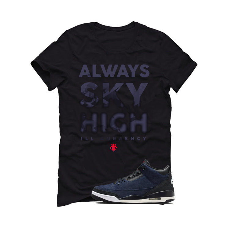 Levi’s x Air Jordan 3 Rigid Matching T-Shirt, Sweatshirts & Hoodies Black T-Shirt (Always Sky High)| illcurrency