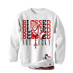 Air Jordan 5 Fire Red Black Tongue White T-Shirt (Blessed not lucky)| illcurrency