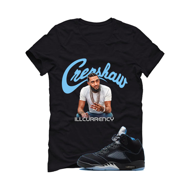 Air Jordan 5 Black/University Blue Matching T-Shirt Black T-Shirt (Crenshaw)| illcurrency