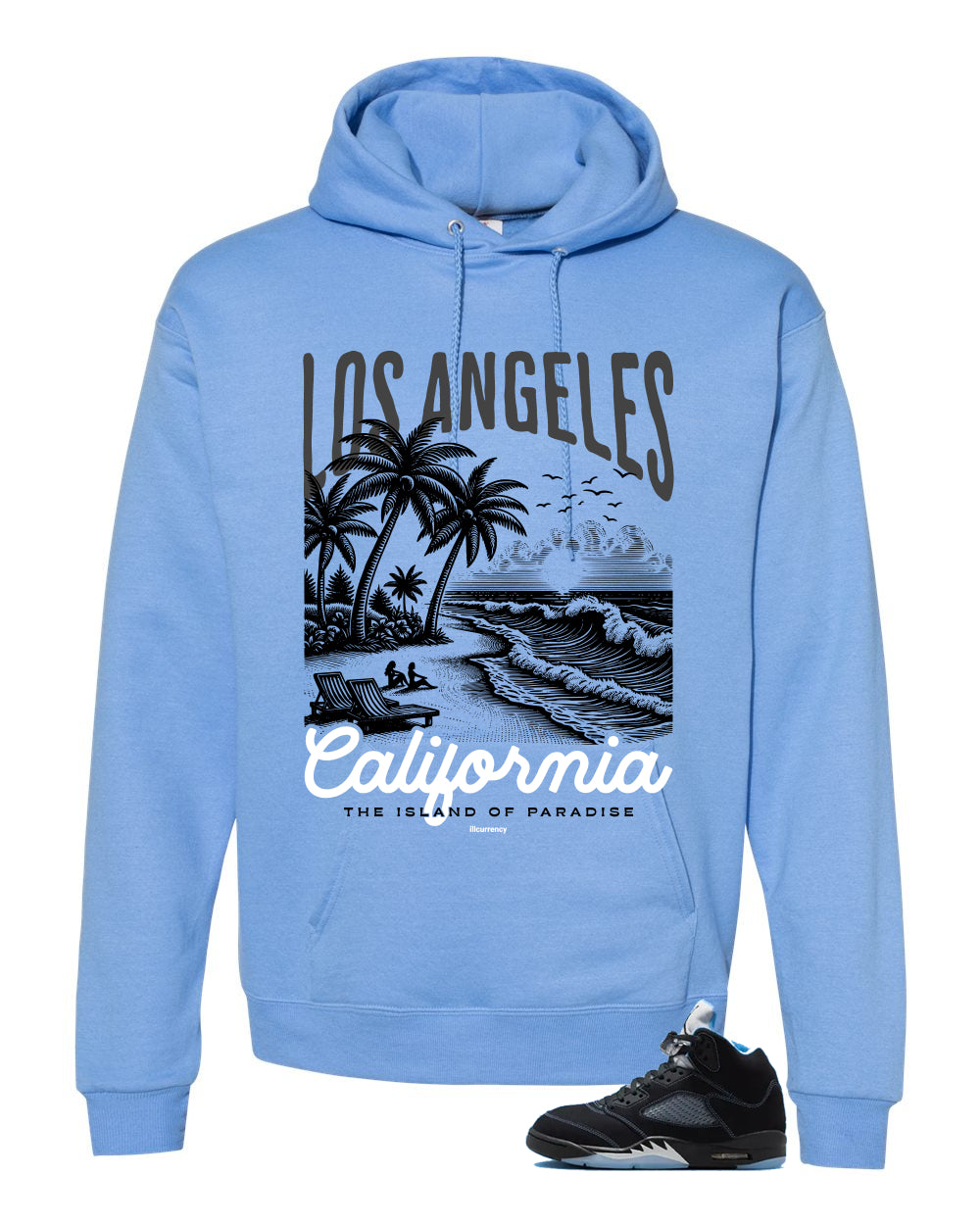 Air Jordan 5 Black/University Blue Matching T-Shirt Carolina Blue T-Shirt (Los Angeles)| illcurrency