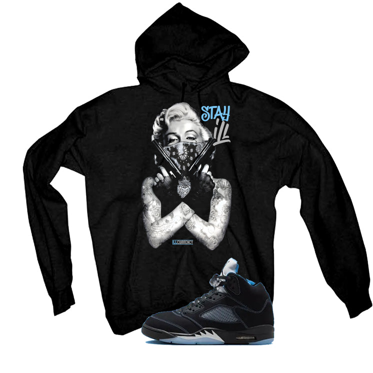Air Jordan 5 Black/University Blue Matching T-Shirt Black T-Shirt (Marilyn Monroe stay ill)| illcurrency
