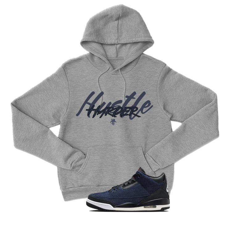 Levi’s x Air Jordan 3 Rigid Matching T-Shirt, Sweatshirts & Hoodies Grey T-Shirt (Hustle Harder)| illcurrency