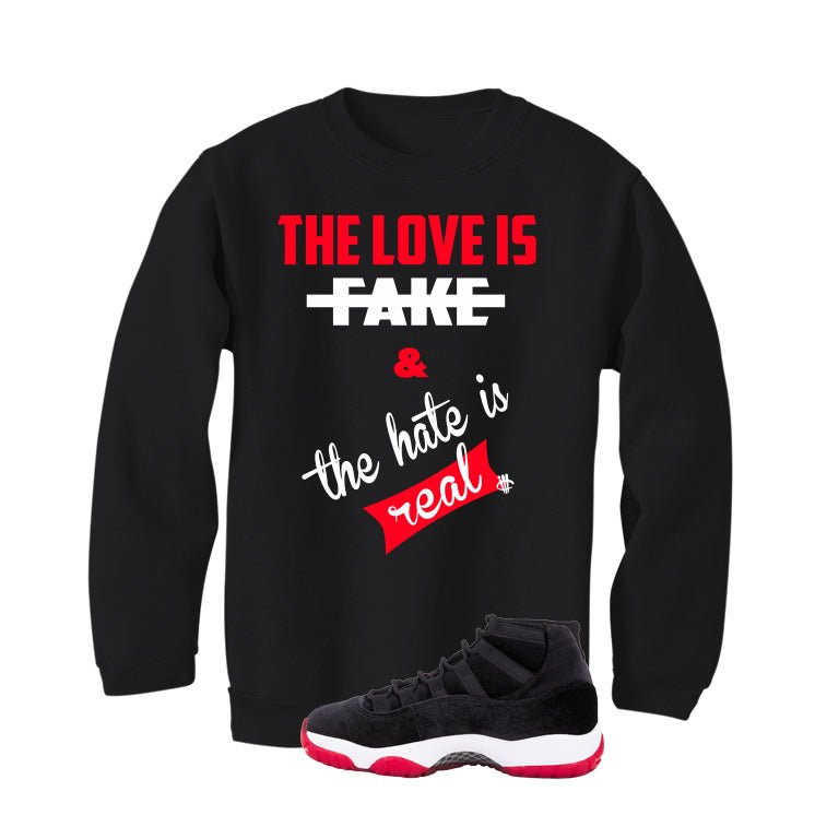 Air Jordan 11 Bred Velvet Black T-Shirt (Love is Fake)| illcurrency
