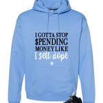 Air Jordan 5 Black/University Blue Matching T-Shirt Carolina Blue T-Shirt (Gotta Stop Spending Money)| illcurrency