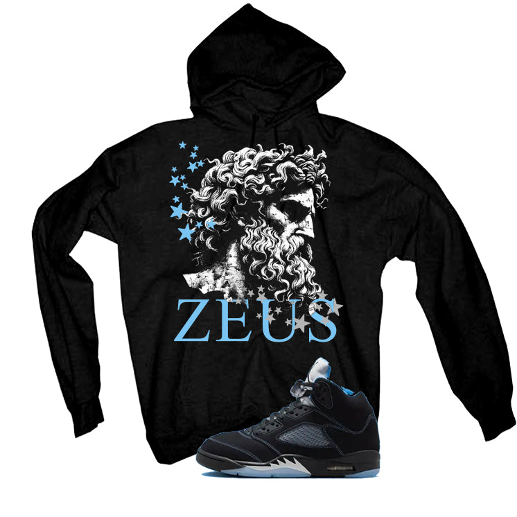 Air Jordan 5 Black/University Blue Matching T-Shirt Black T-Shirt (Zeus)| illcurrency