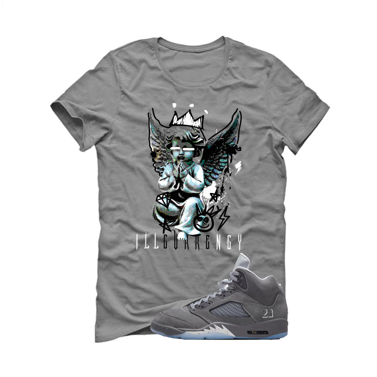 Air Jordan 5 Wolf Grey Matching T-Shirt, Sweatshirts & Hoodies Grey T-Shirt (Graffiti Angel)| illcurrency