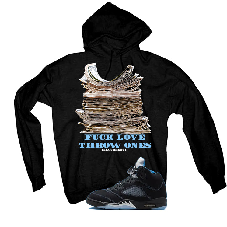Air Jordan 5 Black/University Blue Matching T-Shirt Black T-Shirt (Fck Love)| illcurrency