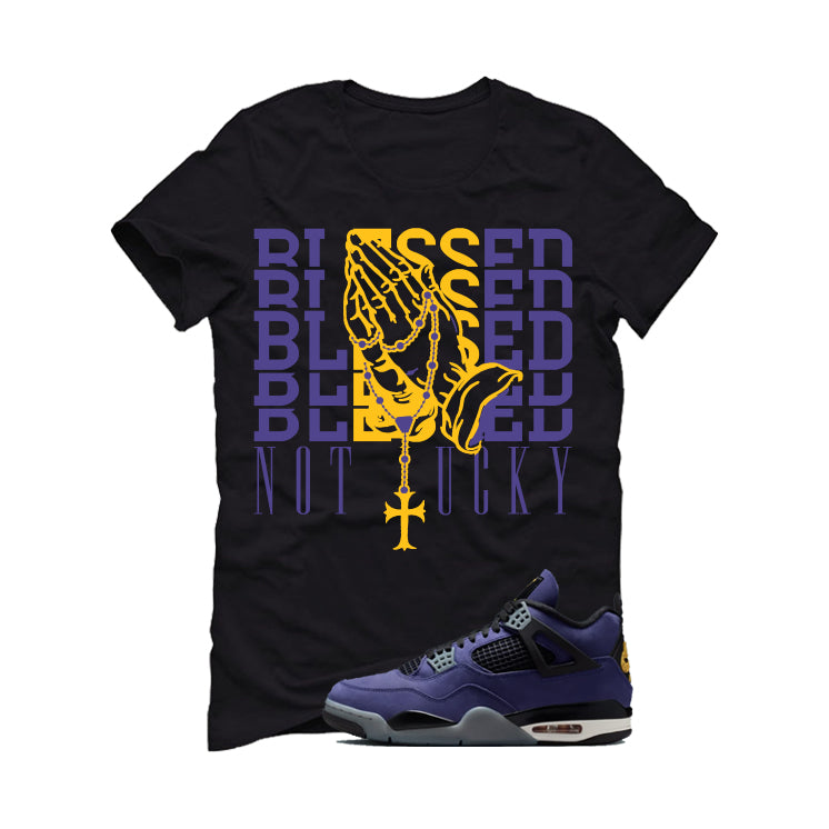 Air Jordan 4 OG Lakers Matching T-Shirt, Sweatshirts & Hoodies Black T-Shirt (Blessed not lucky)| illcurrency