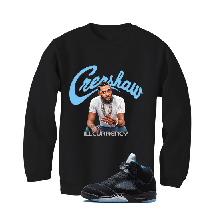 Air Jordan 5 Black/University Blue Matching T-Shirt Black T-Shirt (Crenshaw)| illcurrency