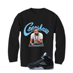 Air Jordan 5 Black/University Blue Matching T-Shirt Black T-Shirt (Crenshaw)| illcurrency