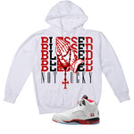 Air Jordan 5 Fire Red Black Tongue White T-Shirt (Blessed not lucky)| illcurrency