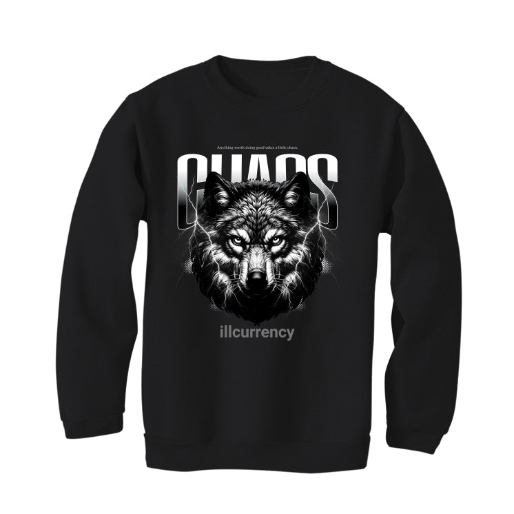 Jordan 5 Wolf Grey Matching T-Shirt, Sweatshirts, & Hoodies Black T-Shirt (Chaos)| illcurrency