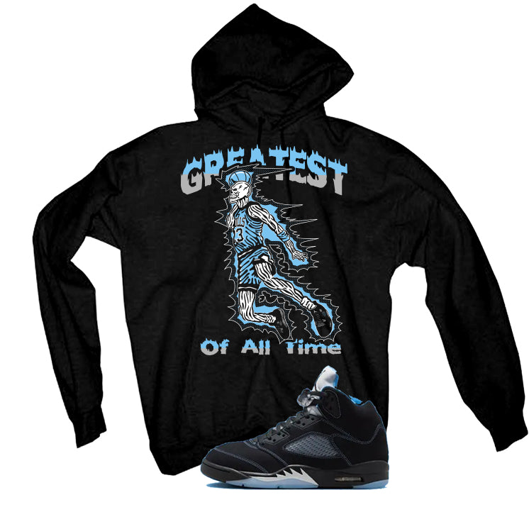Air Jordan 5 Black/University Blue Matching T-Shirt Black T-Shirt (Greatest of all time)| illcurrency