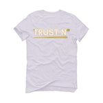 Air Jordan 4 WMNS “Metallic Gold” | illcurrency White T-Shirt (TRUST NO ONE)