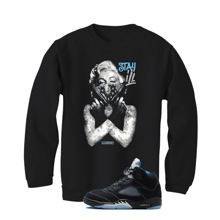 Air Jordan 5 Black/University Blue Matching T-Shirt Black T-Shirt (Marilyn Monroe stay ill)| illcurrency