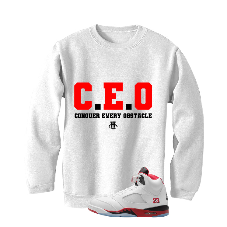 Air Jordan 5 Fire Red Black Tongue White T-Shirt (Ceo)| illcurrency