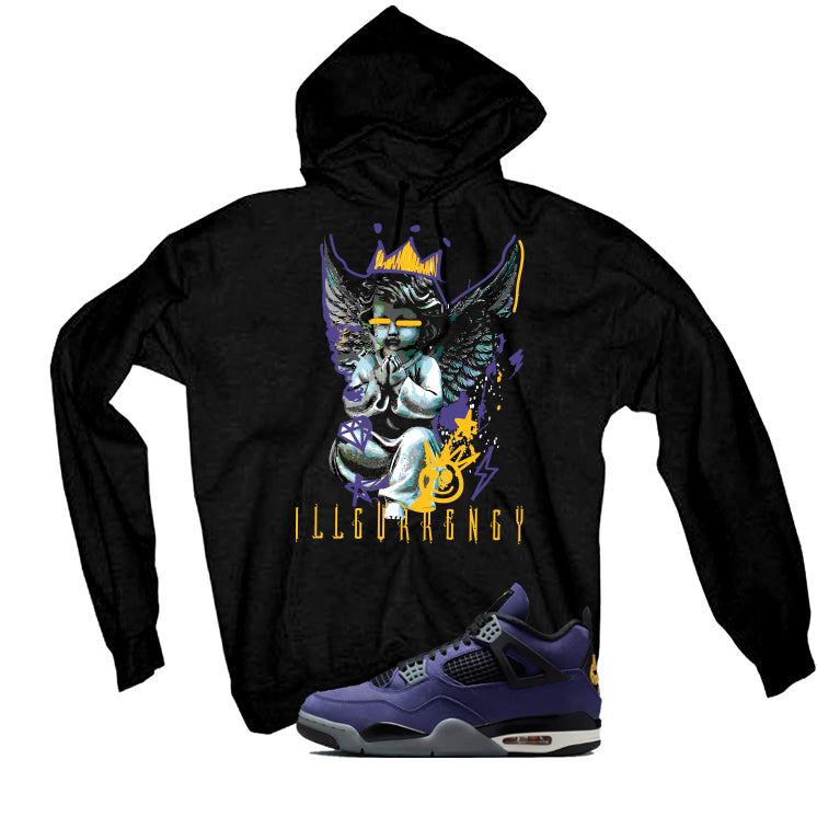Air Jordan 4 OG Lakers Matching T-Shirt, Sweatshirts & Hoodies Black T-Shirt (Graffiti Angel)| illcurrency